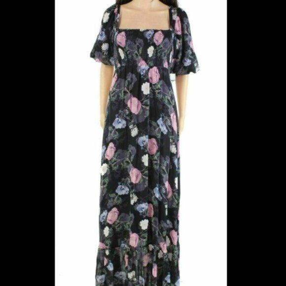 NICHOLAS reformation selkie long sleeve Black Floral rose Silk Maxi Dress xs 0 2 - Picture 3 of 3